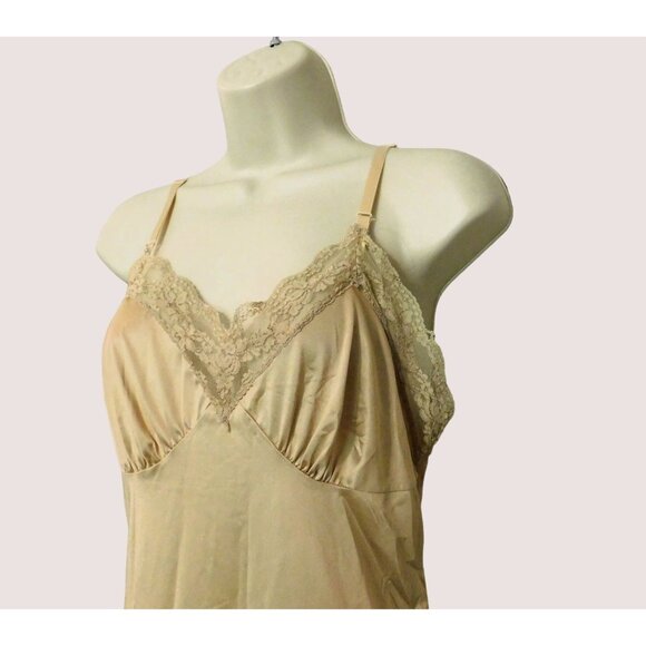 Vintage Figurfit Full Slip Womens 32 Beige Lace Anti Cling Adj Straps - Picture 3 of 9